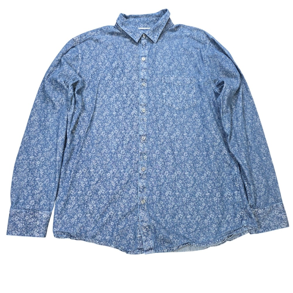 Marc Anthony Slim Fit Button Down Shirt Men's Size L Blue Floral Long Sleeve